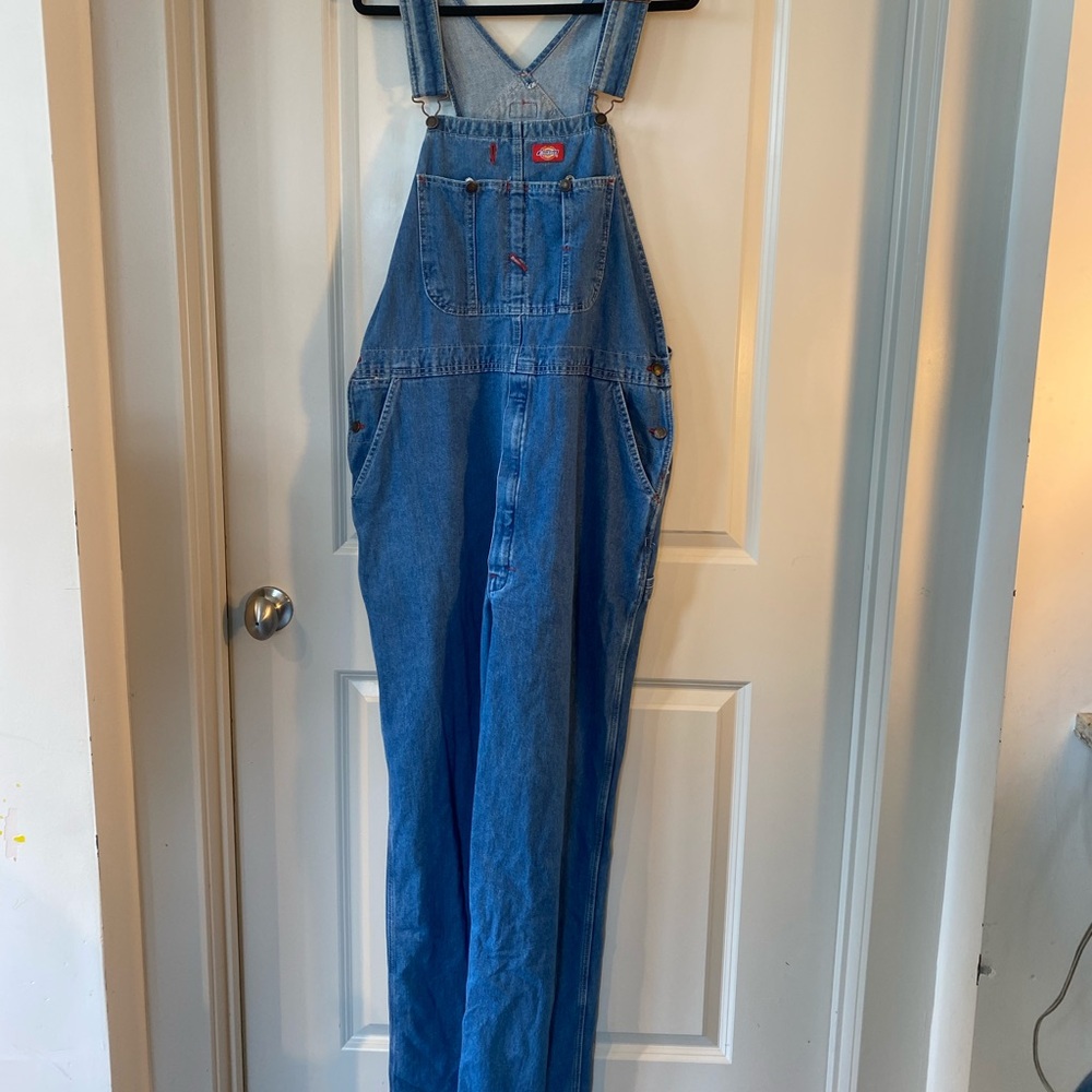 Dickies Full Length Stone Washed Indigo Jean Overalls, size 38Wx34L
